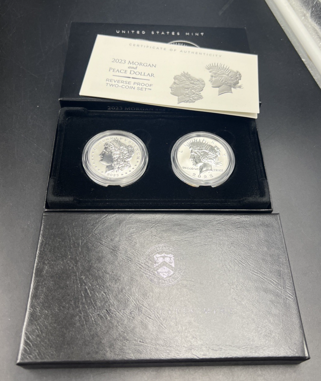2023 Reverse Silver Proof Morgan & Peace Dollar Set OGP Box COA