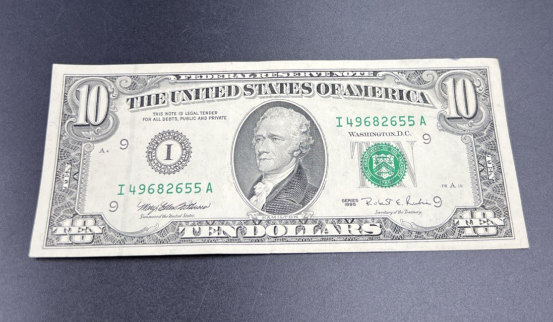 1995 $10 FRN Federal Reserve Note VF Very Fine Circ #655