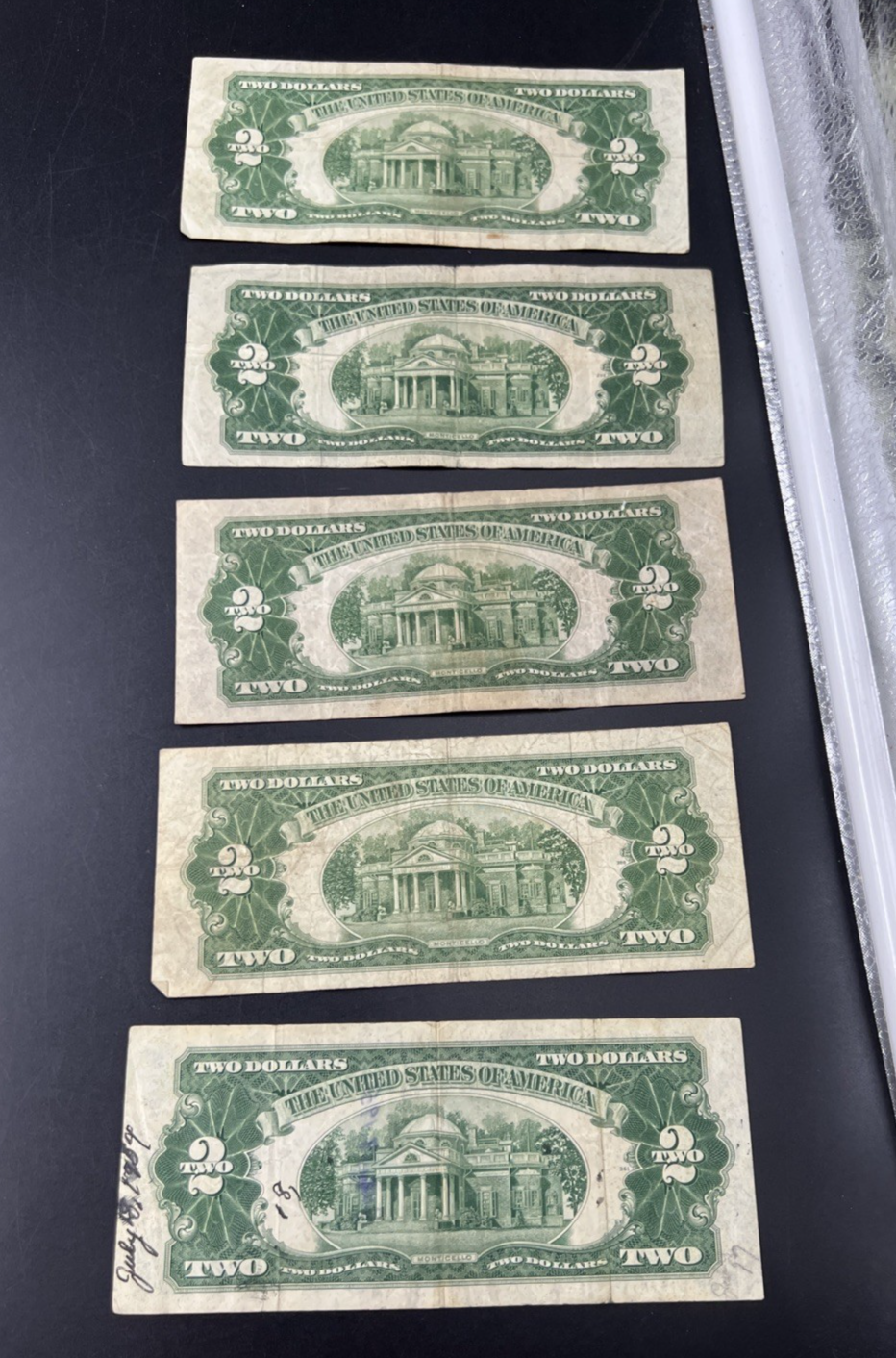 Lot of 5 1928 $2 USN United States Note Red Seal Bills VG Very Good Circ #082