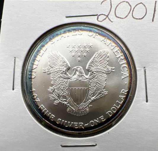 2001 1 Oz ASE American Silver Eagle Coin Gem BU UNC Halo Toning Toner SKU#A