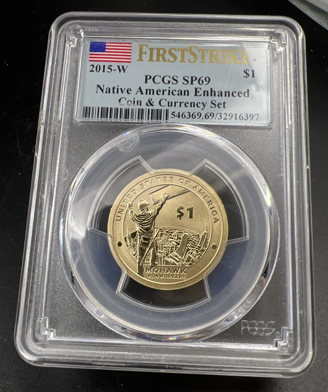 2015 W $1 Native American Mowhawk Iron Workers Dollar SP69 PCGS Enhanced Unc