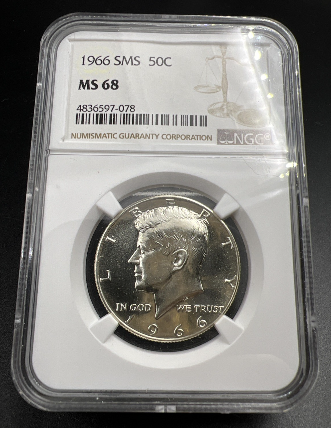 1966 50c Kennedy 40% Silver Half Dollar Coin NGC MS68 #078