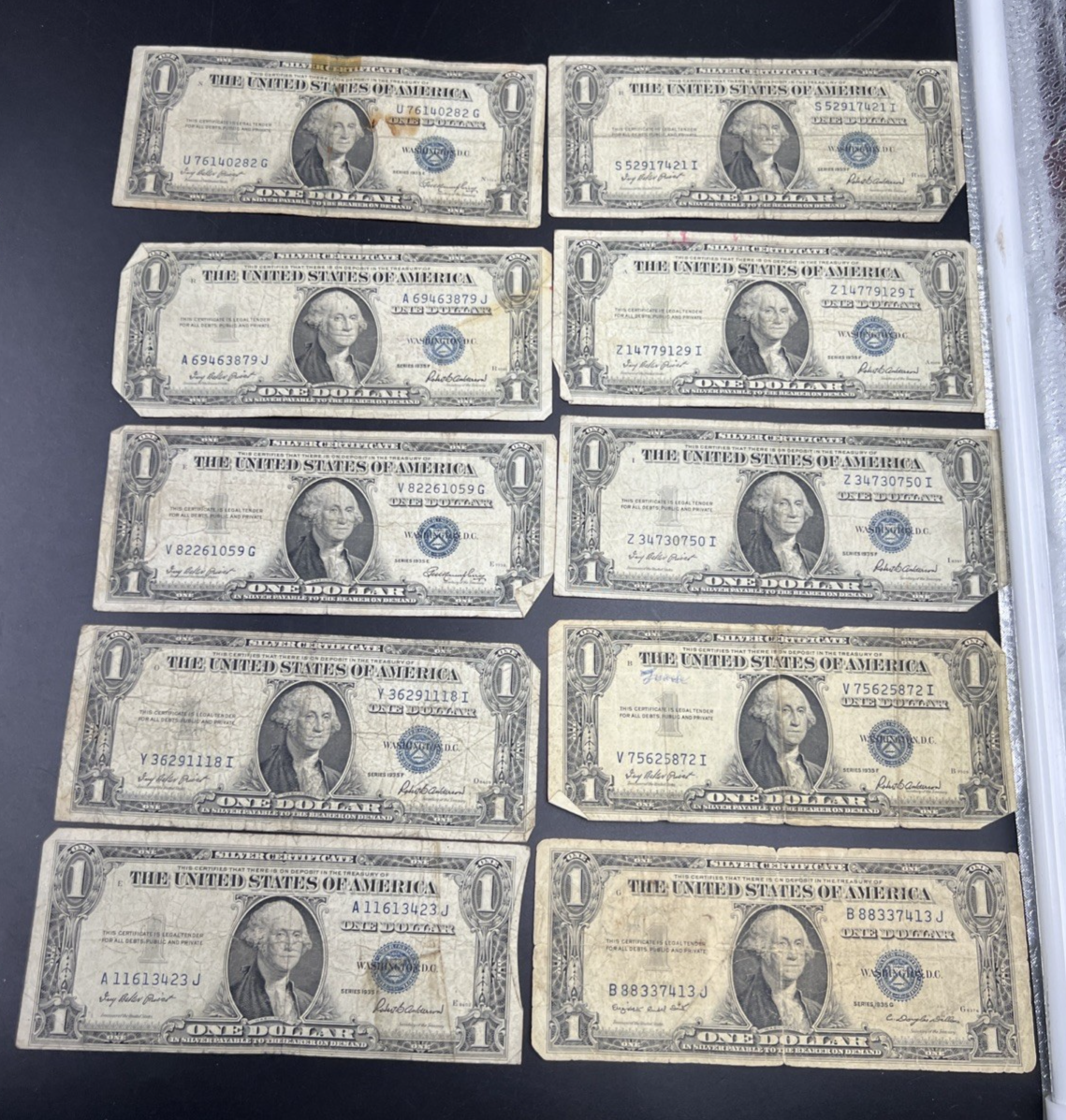 Lot of 10 1935 $1 One Dollar Blue Seal Silver Certificates Cull Very Circ #23