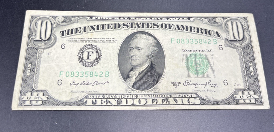 1950 A $10 FRN Federal Reserve Note Green Seal Fine / VF Circ #842