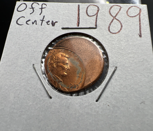 1989 1c Lincoln Memorial Cent Penny 45% Off Center BU UNC sk#3B