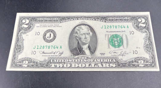 1976 $2 Two Dollar FRN Federal Reserve Note District J XF EF Circ #764