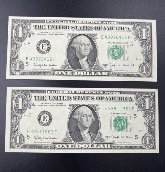 Lot of 2 1963 B $1 Barr FRN Federal Reserve Notes One Dollar Bills CH AU #939