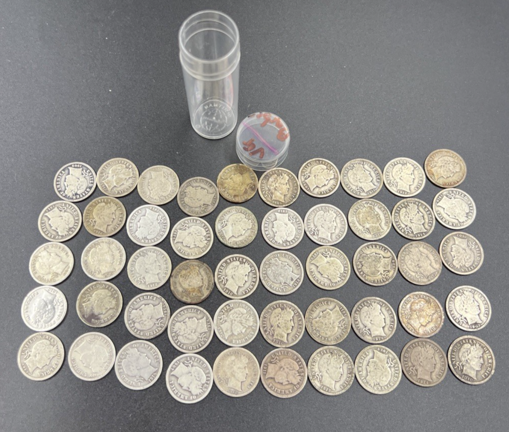50 Coin Barber 90% Silver Dime Roll VG Very Good Circ Conditions SK#a