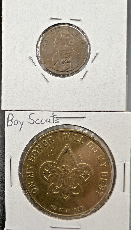 2 Medal Lot - Boy Scouts Pledge & Francisc Scott Key Medals Circulated