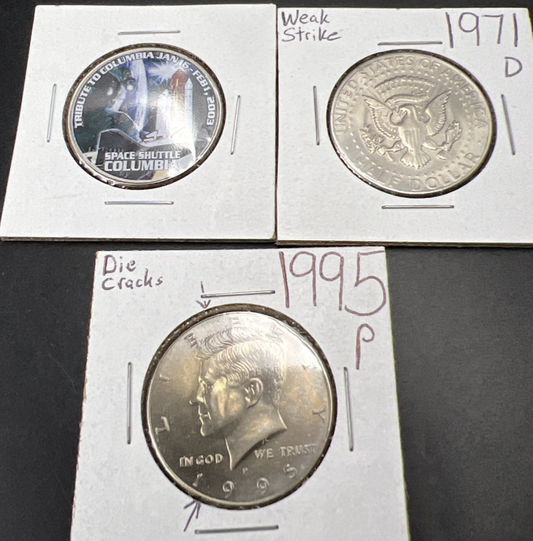Kennedy Half Dollar Collector's Lot 1995 Die cracks 1971 D Weak Strike & Colored