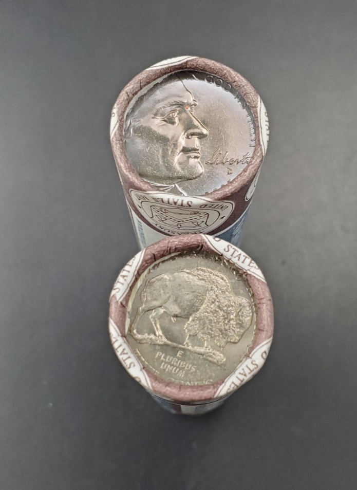 2005 P and D Jefferson Nickel Bison Westward Journey  OBW 2 Rolls Mint Wrapped