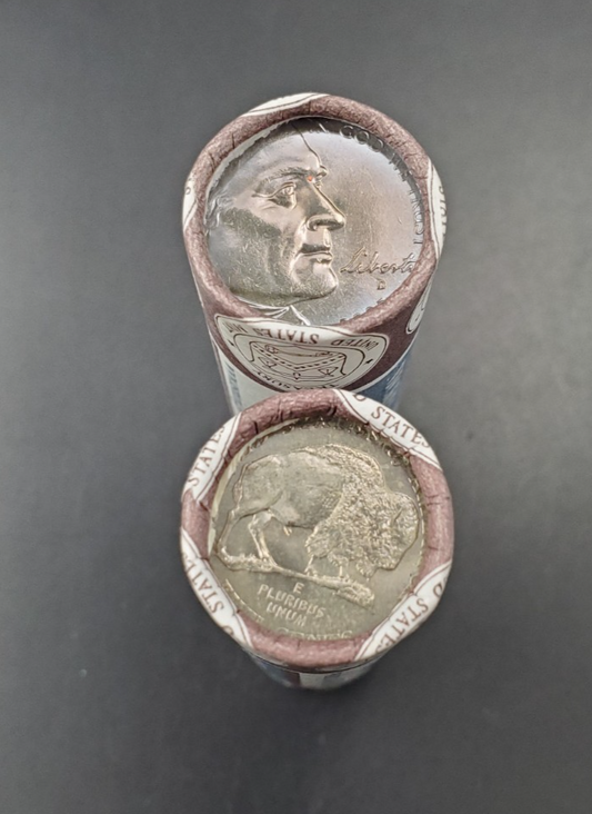 2005 P and D Jefferson Nickel Bison Westward Journey  OBW 2 Rolls Mint Wrapped