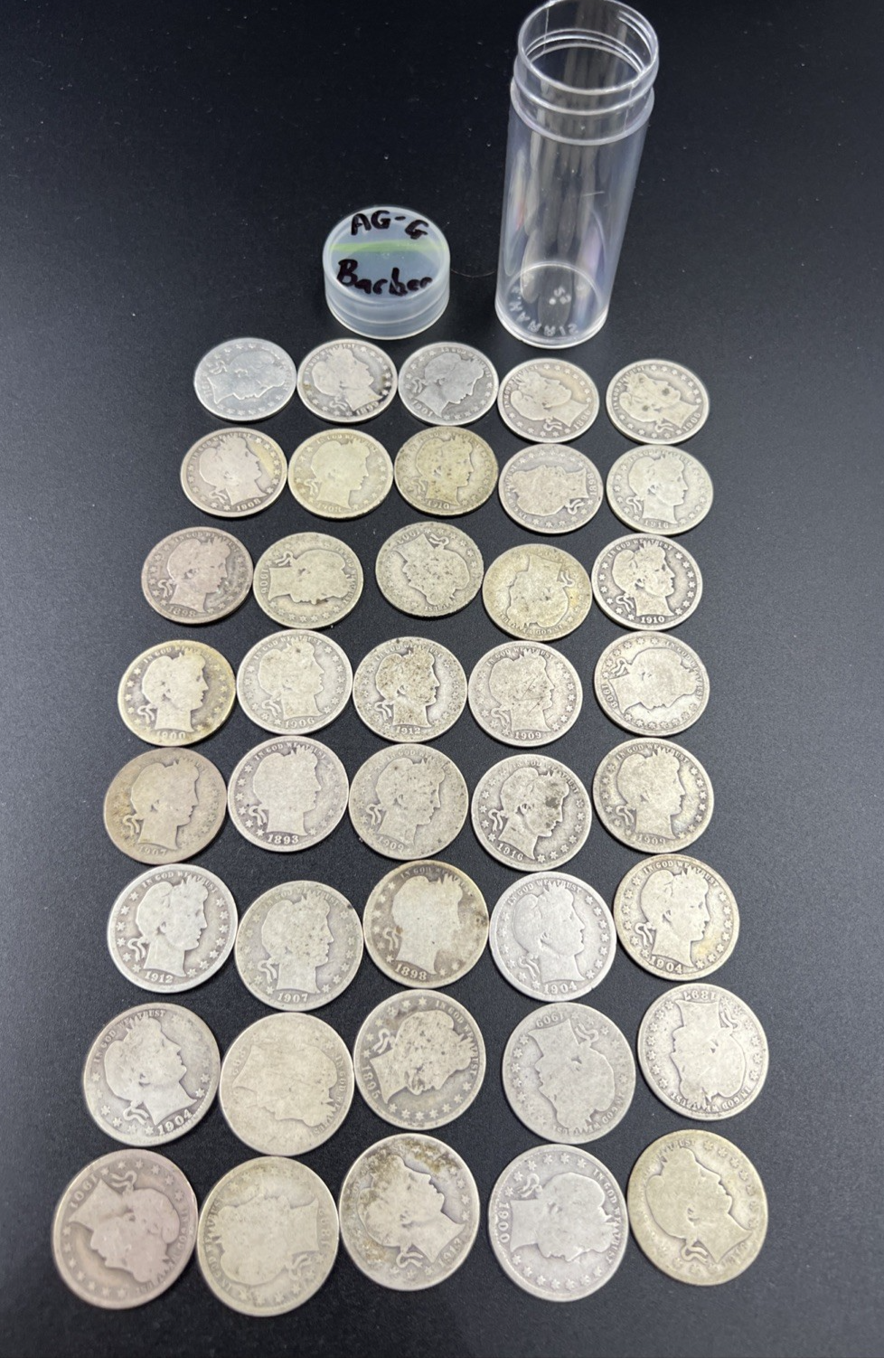 Barber Quarters 90% Silver Coin Quarter Roll $10 Face Value 40 Coins AG/G SKU#4X