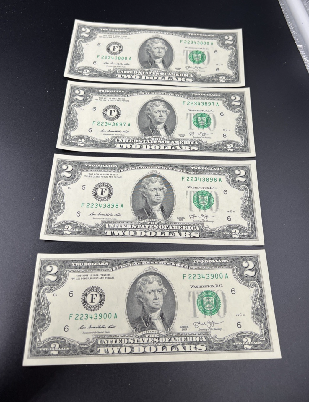 Lot of 4 Same Block 2013 $2 CH AU FRN Federal Reserve Notes Fancy Serial #900