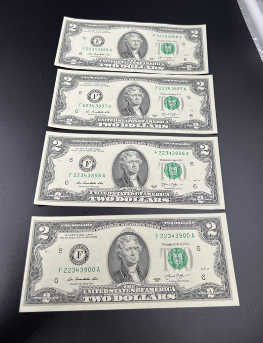 Lot of 4 Same Block 2013 $2 CH AU FRN Federal Reserve Notes Fancy Serial #900