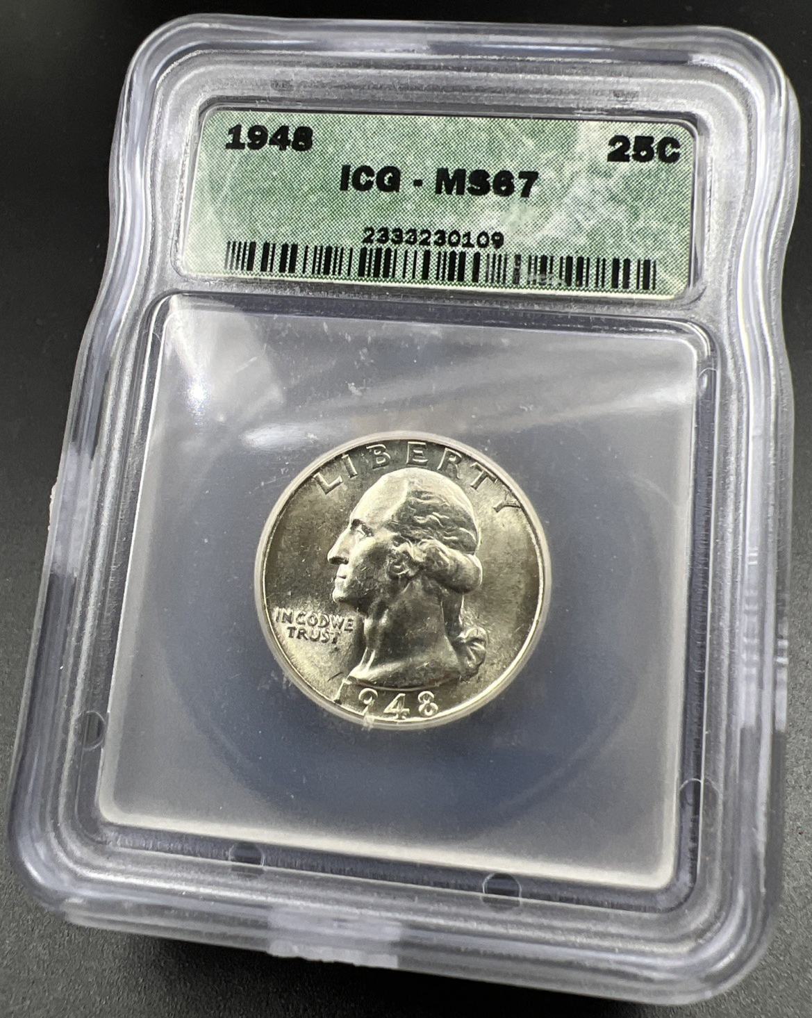 1948 P 25C Washington Quarter Silver Coin MS67 ICG #109