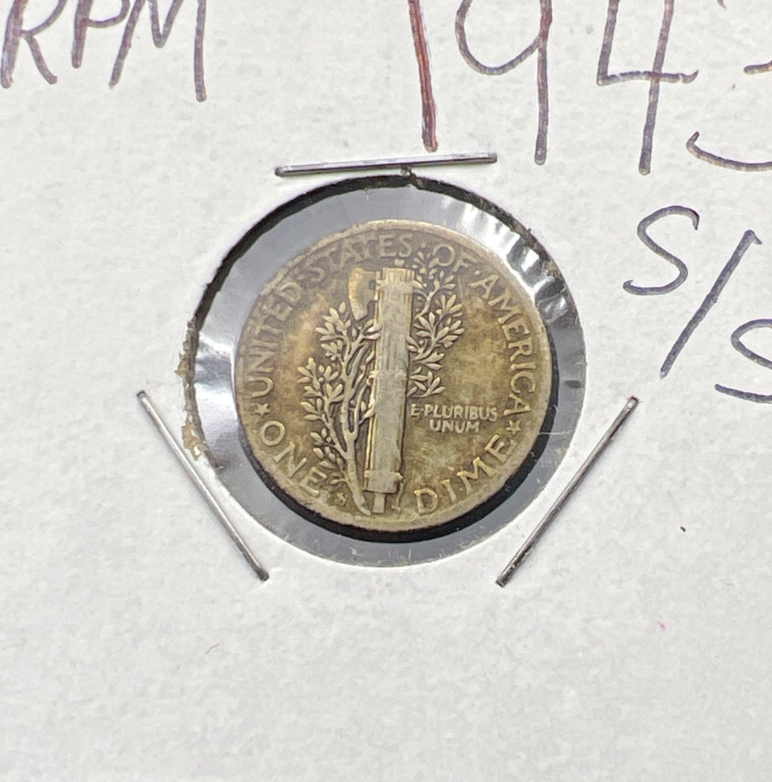 1943 S S/S 10c RPM Mercury Dime FS-501 Variety Fine Circ Nice toning