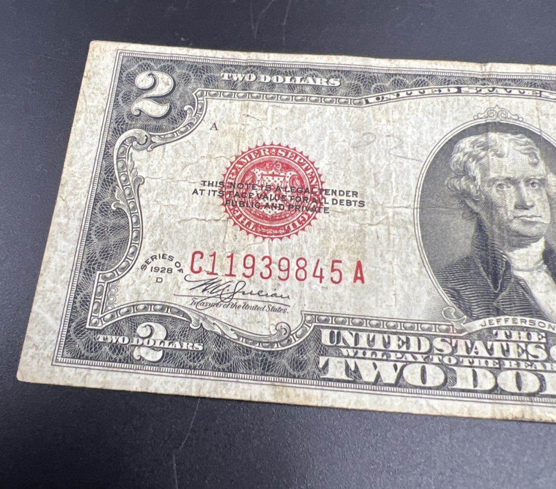 1928 D Mule $2 Two Dollar Bill USN United States Note VG Circ #845