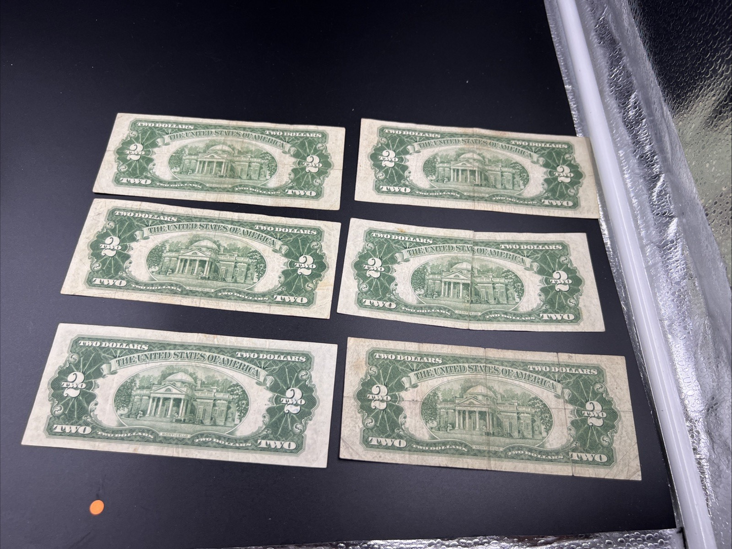 Lot of 6 1953 $2 USN Red Seal Legal Tender Bills Very Circulated #467