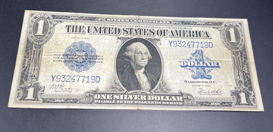 1923 One Dollar Silver Certificate Horse Blanket Fine Circ FR. 238 Woods White Y