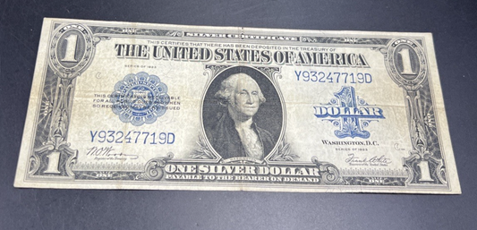 1923 One Dollar Silver Certificate Horse Blanket Fine Circ FR. 238 Woods White Y