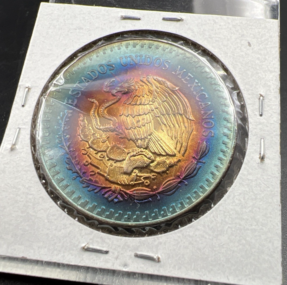 1985 Mexico Libertad 1 Oz Silver Coin Monster Toning Toner PQ Blue Rainbo Gem BU