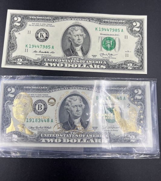 FRN Collector's Lot CH AU 2003 $2 Obama FRN Colorized & 2013 $2 Two Dollar Bills