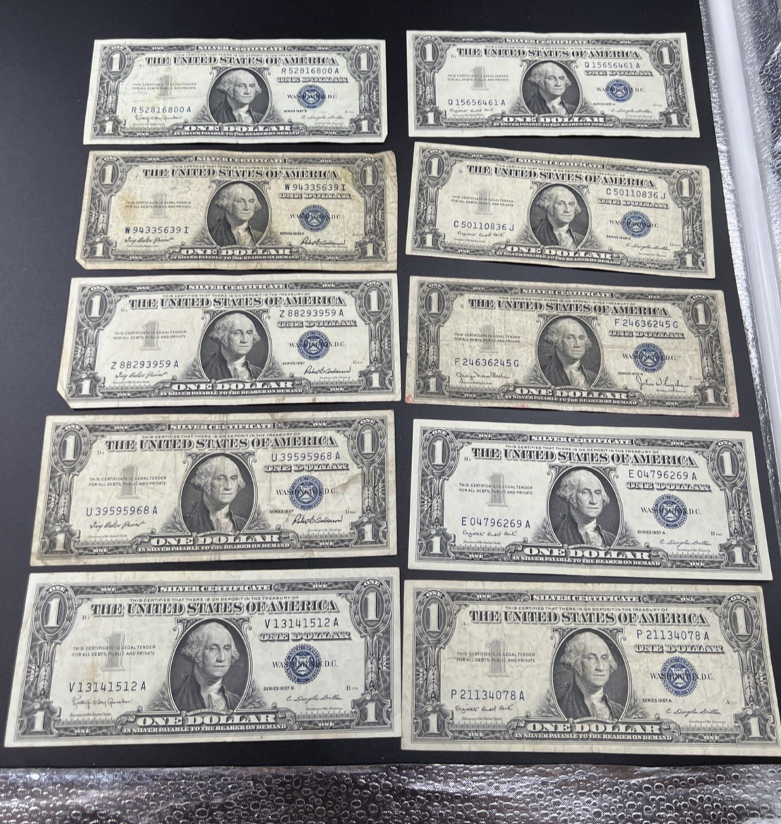 Lot of 10 1957 / 1935 $1 One Dollar Silver Certificate Blue Seal Notes VG + #512