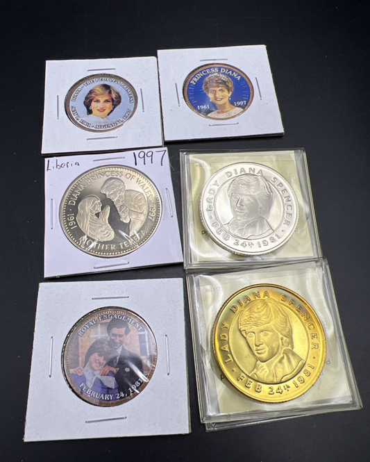 Princess Diana Collector's Set Colorized Coins Medals and CU-NI Liberia $5