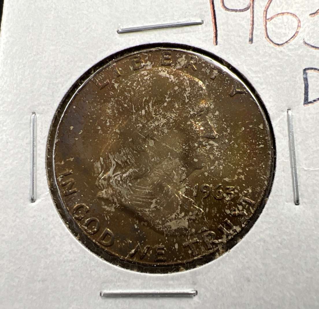 1963 D Franklin Half Dollar Silver Coin Choice BU UNC Neat Toning Obverse