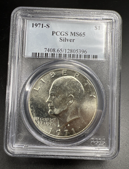 PCGS Certified Gem BU 1971 S $1 Ike Eisenhower 40% Silver Dollar Coin MS65 Toned