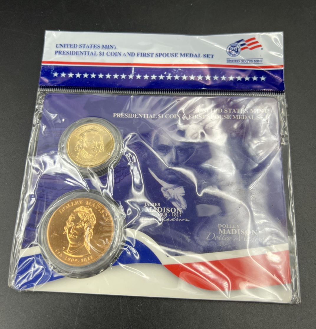 2007 James & Dolley Madison First Spouse $1 Presidential Coin & Medal Set OGP