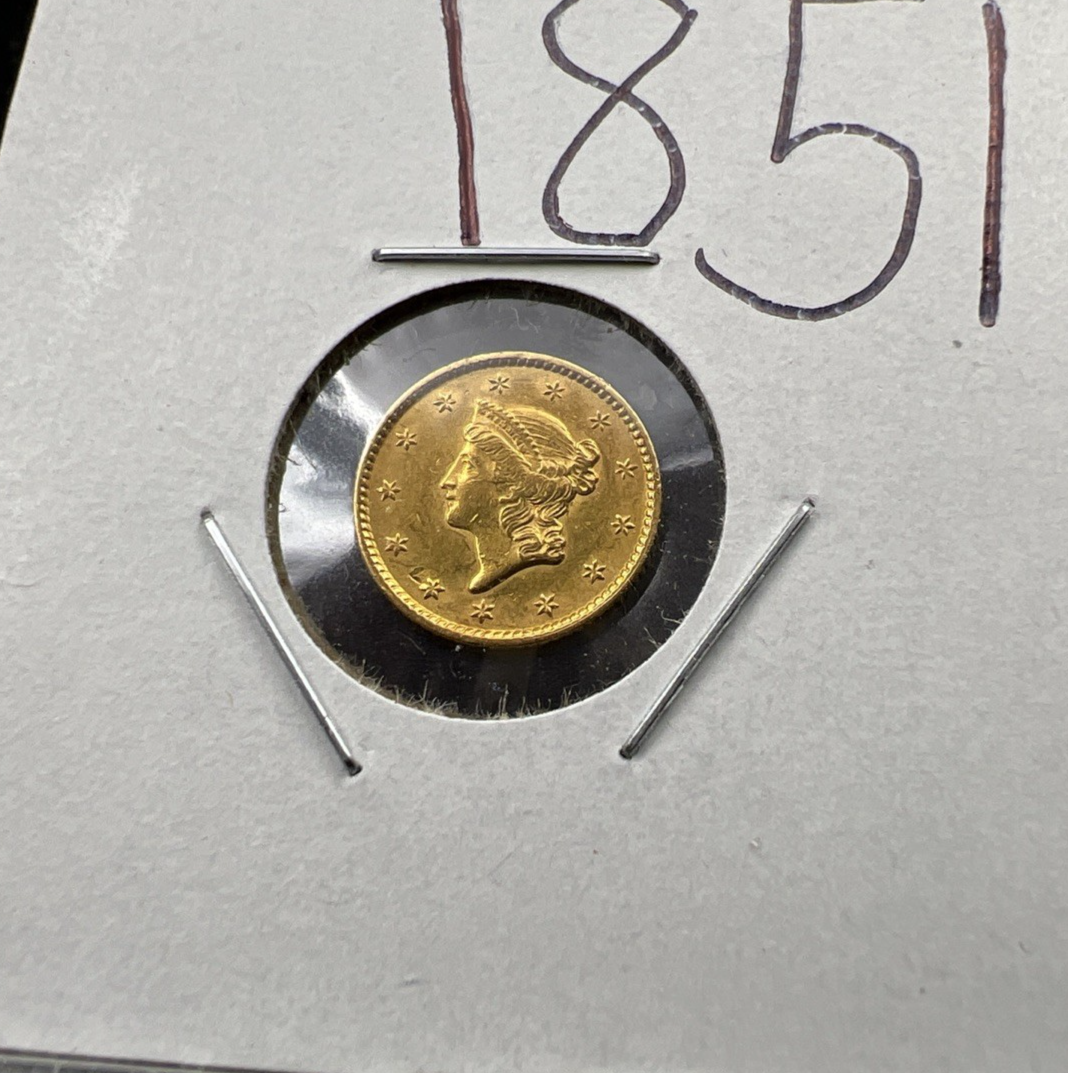 1851 Liberty Head Type I Gold Dollar $1 AU About UNC Circulated SK#a