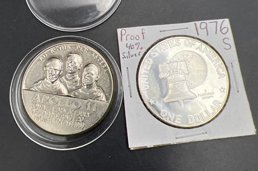 Appollo Collector's Set 1969 CU-NI Appollo 11 Medal & 1976 $1 40% Silver Ike $1