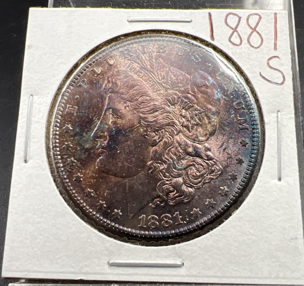 1881 S $1 Morgan Silver Dollar Coin BU Unc Nice Obverse Toning Toner
