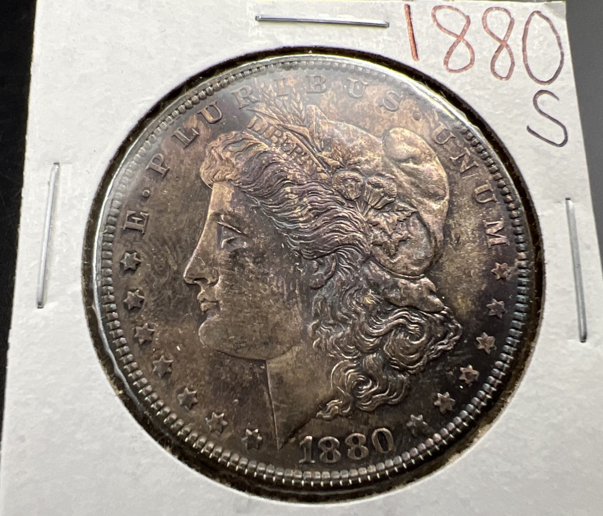 1880 S $1 Morgan Silver Dollar Coin BU Unc Nice Toning Obverse