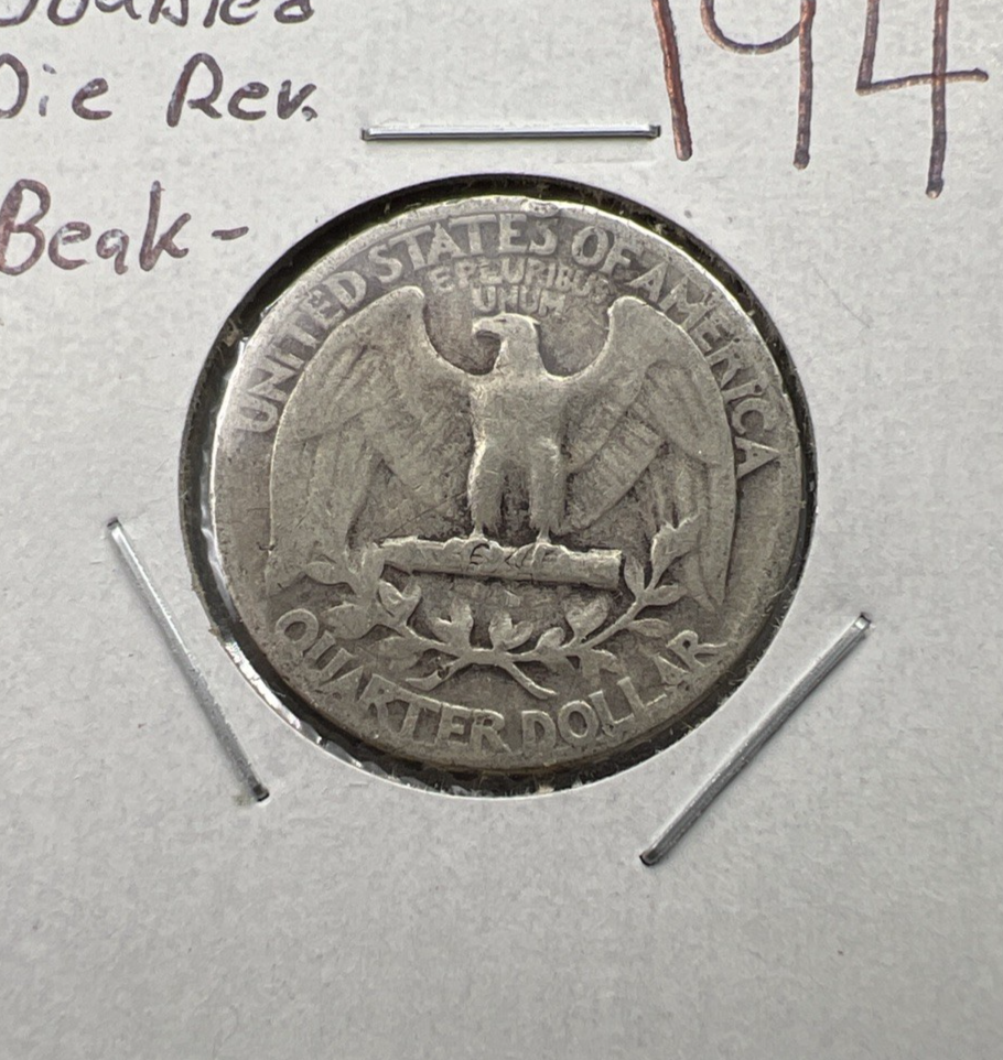 1941 25c Washington Silver Quarter Coin DDR Double Die Reverse AG #B