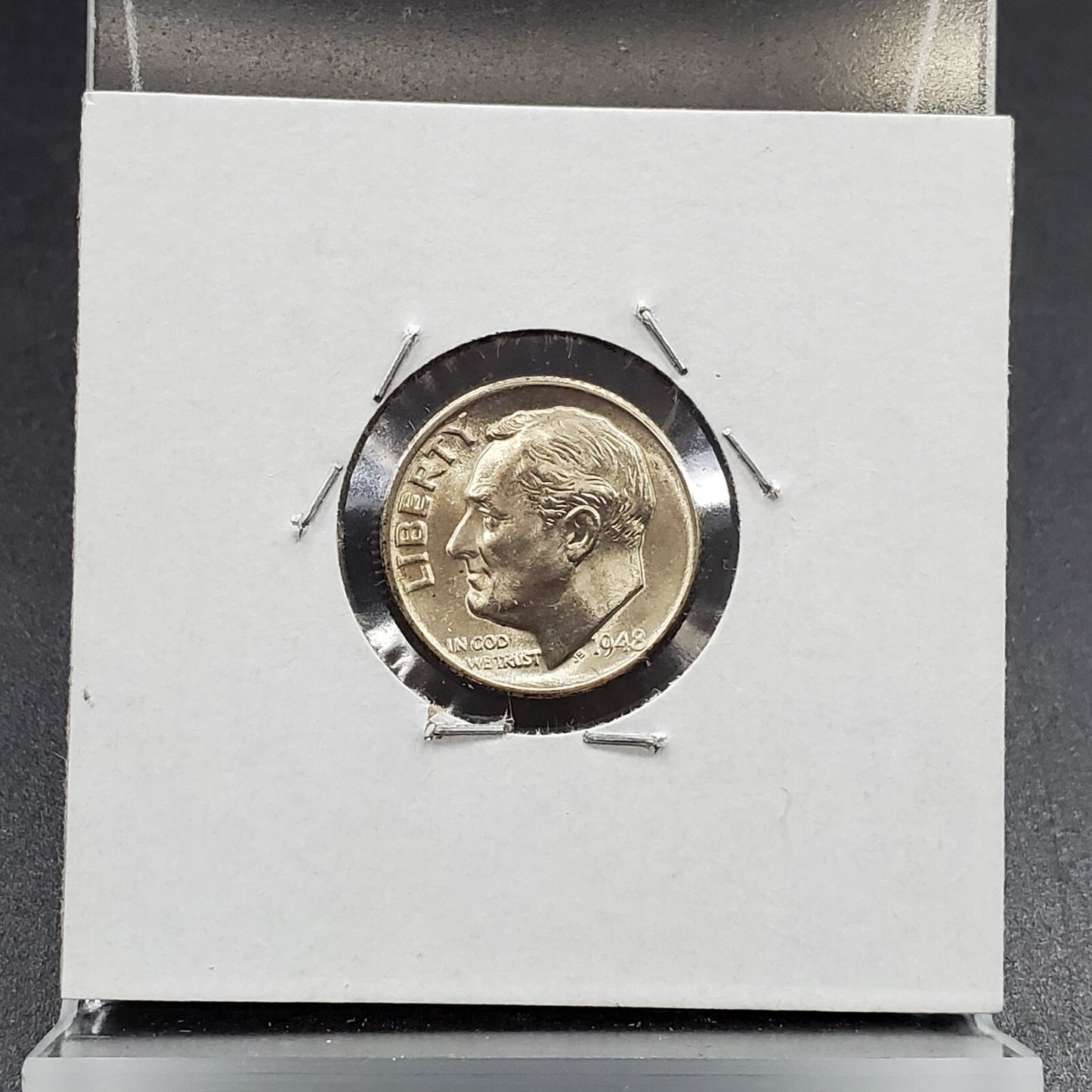 1948 D Roosevelt 10c Silver Dime Coin Struck Thru Error Choice BU UNC