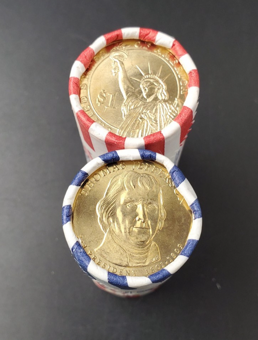 2007 D Thomas Jefferson Presidential Dollar US Mint BU Roll 25 Coin Uncirculated