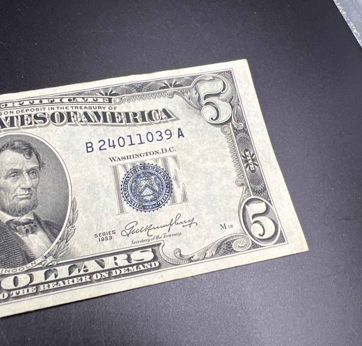 1953 $5 Five Dollar US Silver Certificate Fine Circ #039