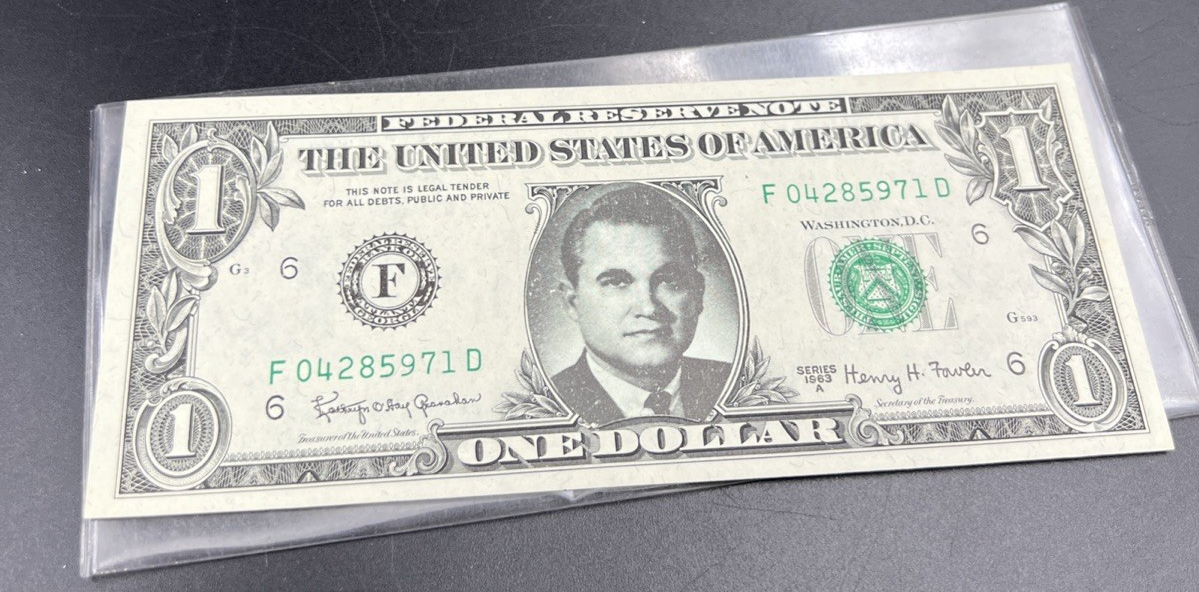George Wallace Dollar Bill 1963 A $1 FRN UNC Details George Wallace Face