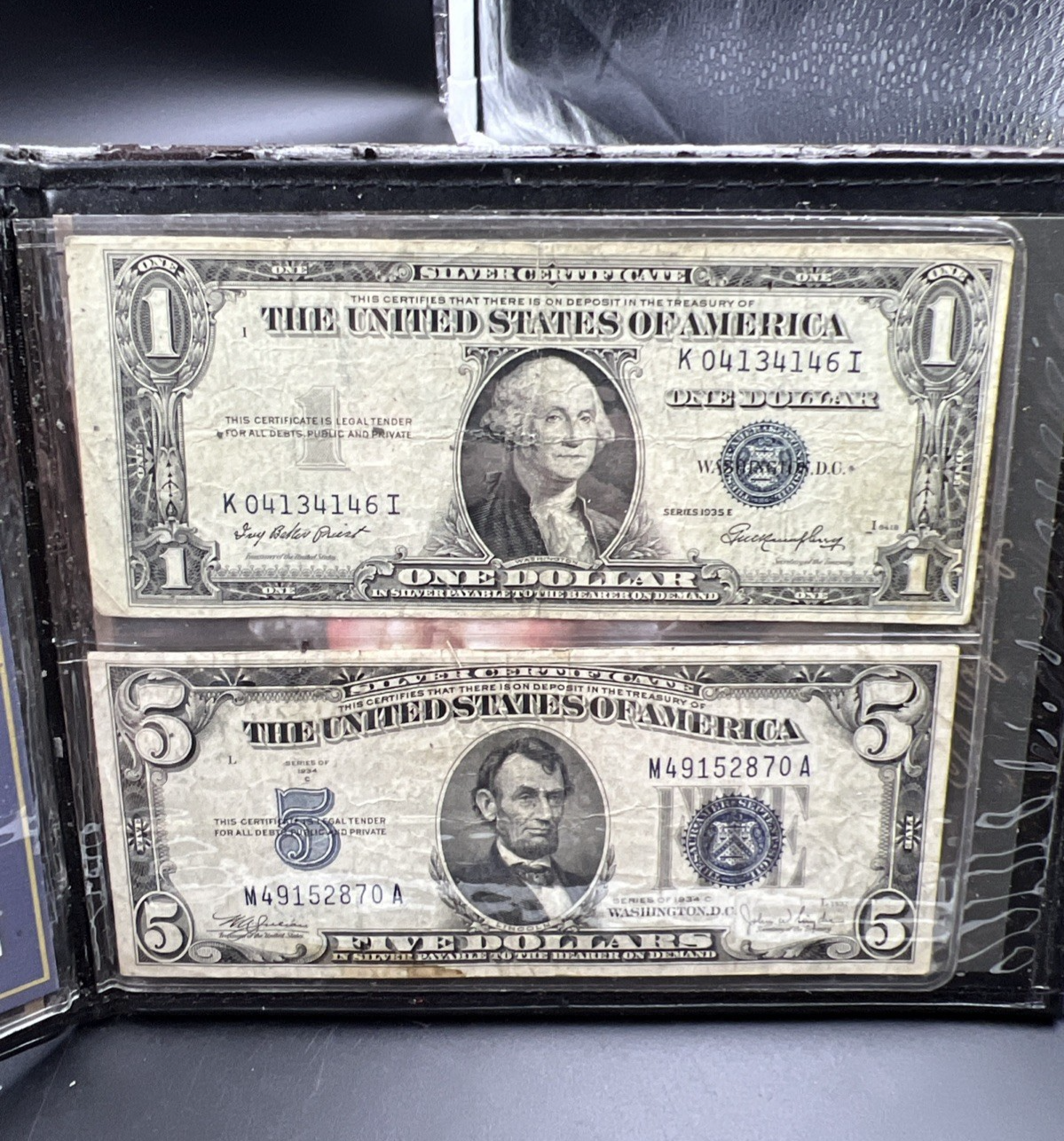 Silver Certificate Collector's Lot 1935 $1 1934 $5 US Circ Notes in Used Folder