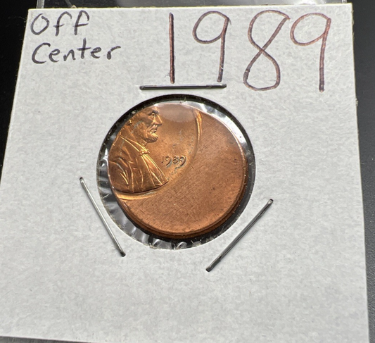 1989 1c Lincoln Memorial Cent Penny 50% Off Center BU UNC sk#3A