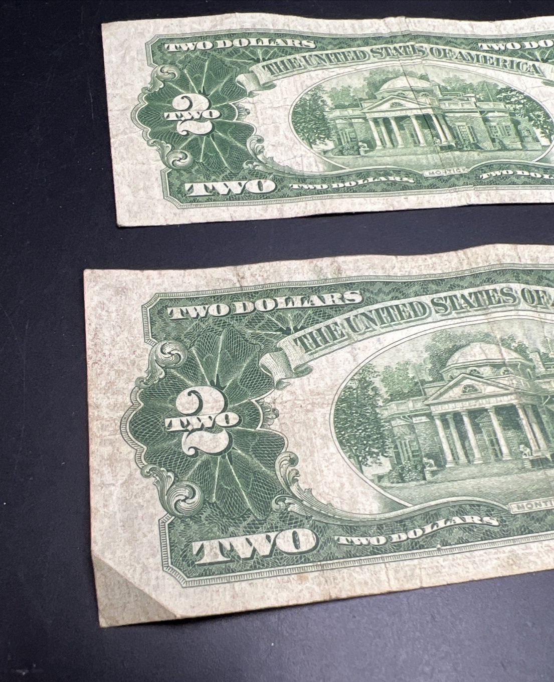 Lot of 2 1928 F $2 USN United States Note Red Seal Bills VG Circ #140