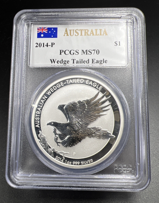 2014 P Wedge Tailed Eagle Australia 1 Oz Silver MS70 PCGS #305 Some Toning