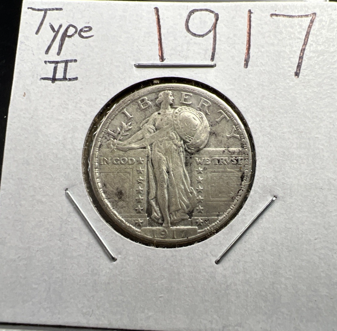 1917 P T2 Standing Liberty Quarter Coin Type 2 Variety XF EF Details Cleaned