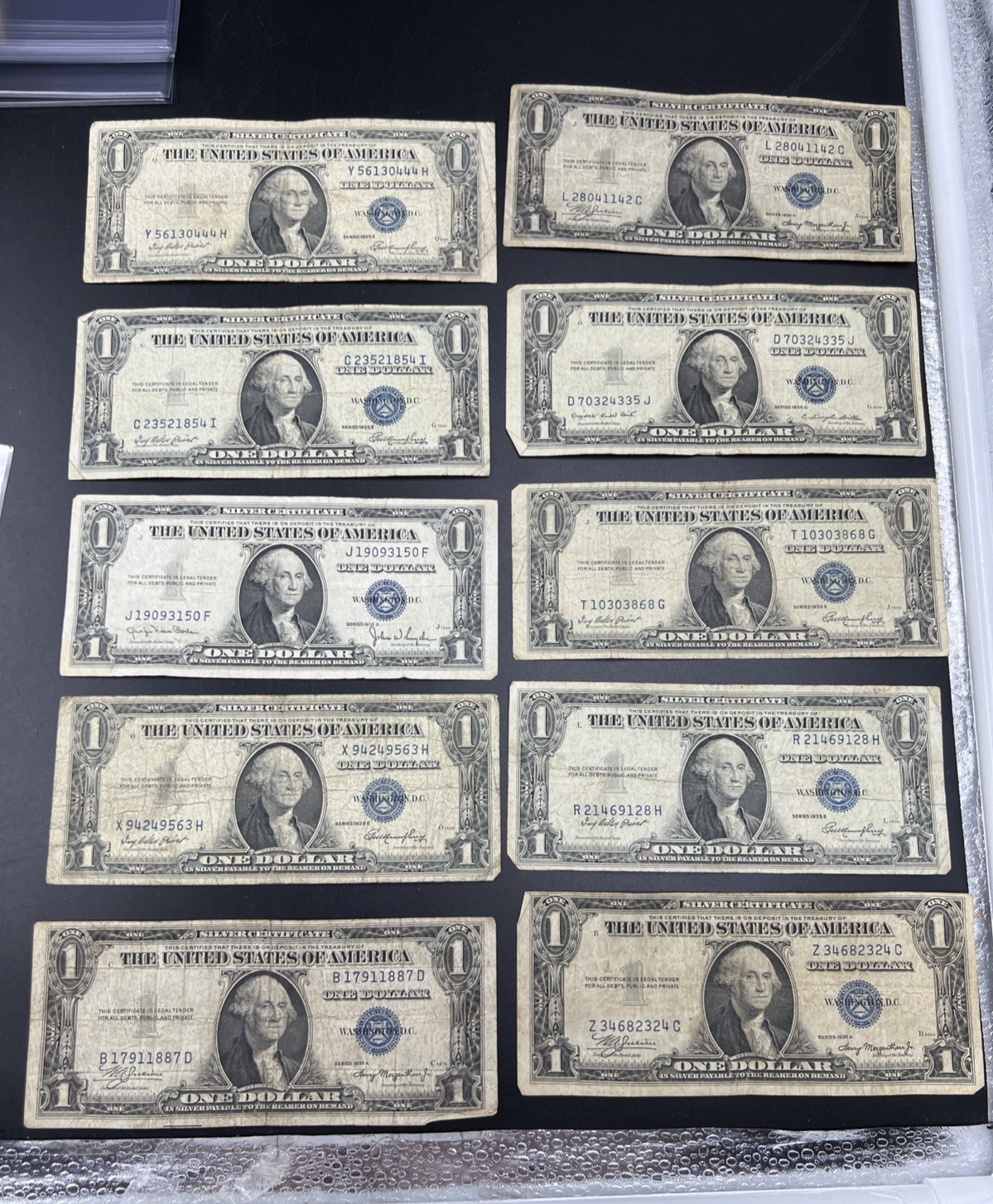 Lot of 10 1935 $1 One Dollar Silver Certificate Blue Seal Notes G / VG Circ #887