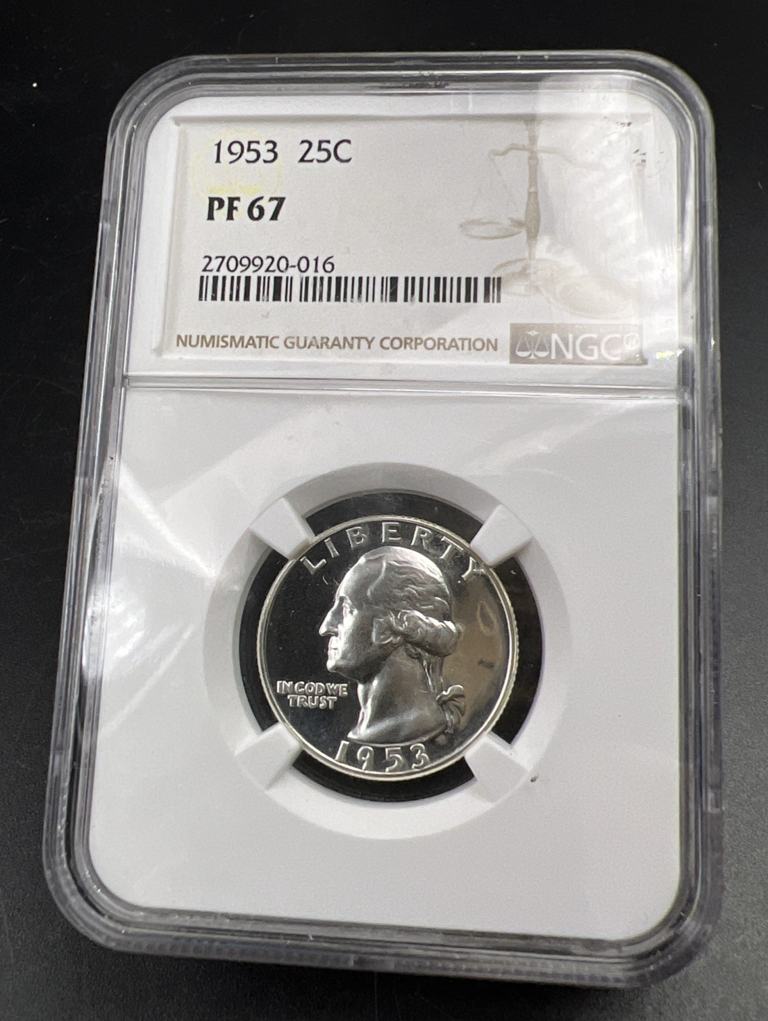 1953 P 25c Washington Silver Proof Quarter Coin PF67 NGC #16