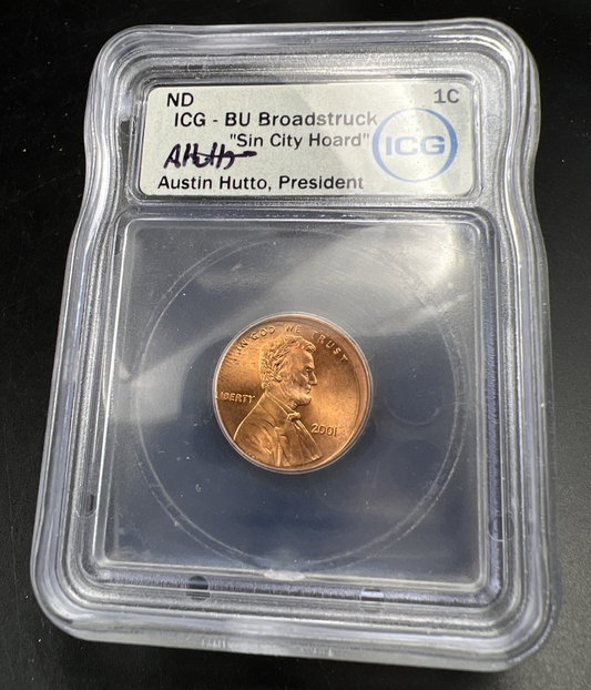 2001 Broadstruck Error Lincoln 1c BU ICG Certified Sin City Hoard