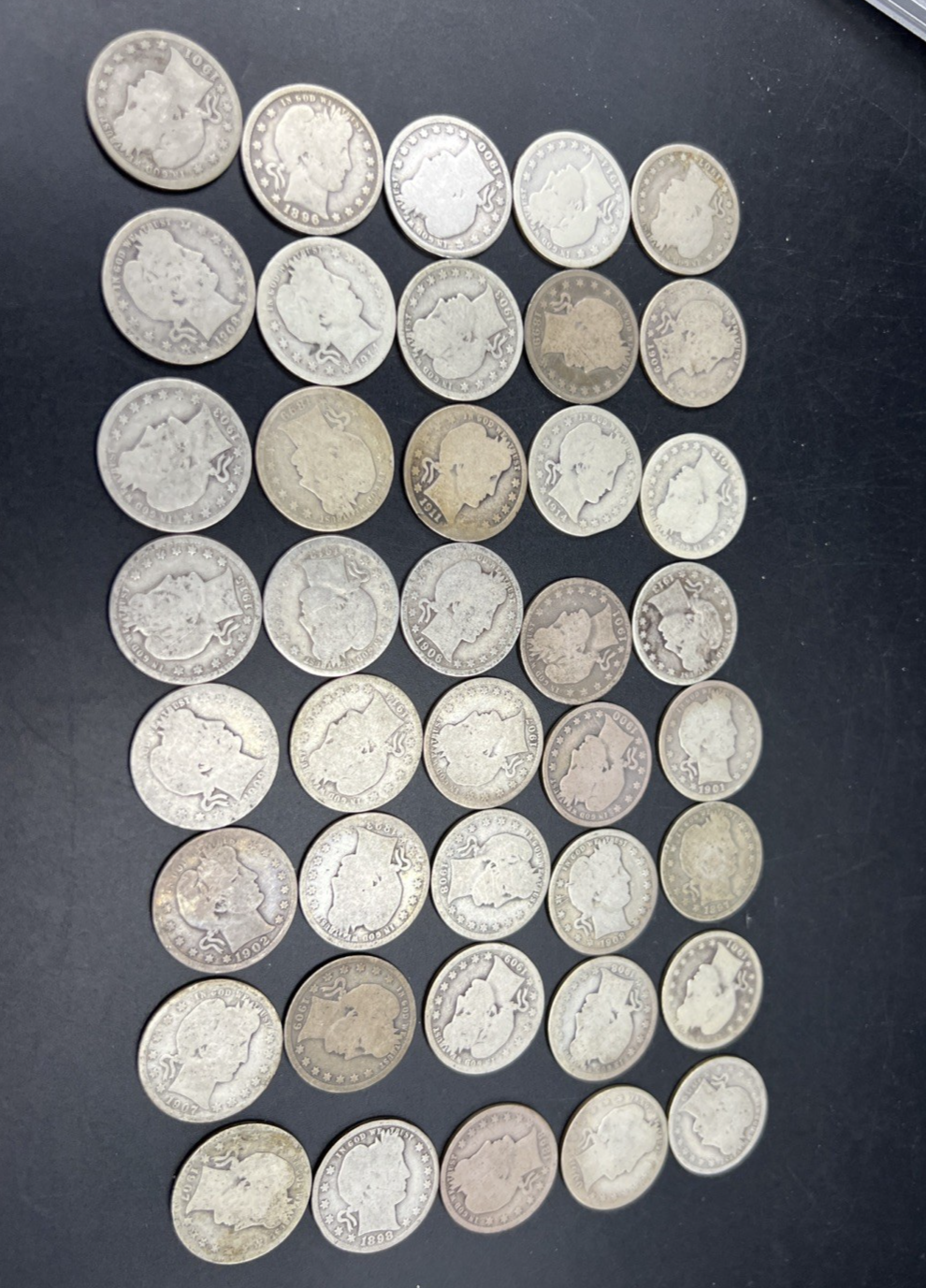 Barber Quarters 90% Silver Coin Quarter Roll $10 Face Value 40 Coins AG/G SKU#1j